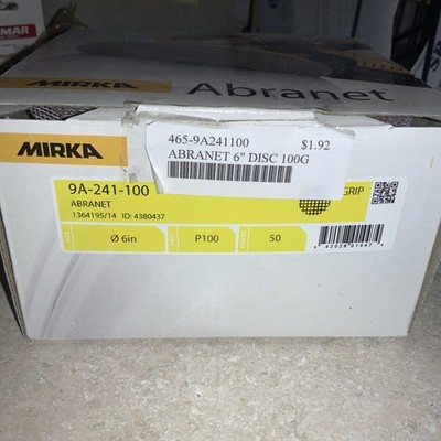 New: Mirka Abranet P100 Grit 6'' Discs 9A-241-100 - 50 Disc. - Open Box