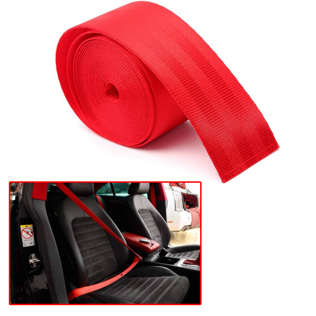 Universal Car Red 3 Bolt Point Retractable Adjustable Safty Seat