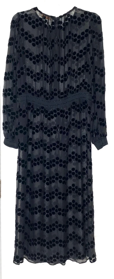 Vestido TORY BURCH Negro Terciopelo Burnout Lunares Devore 12 = L (Escote Alterado) Foto 4 de 4