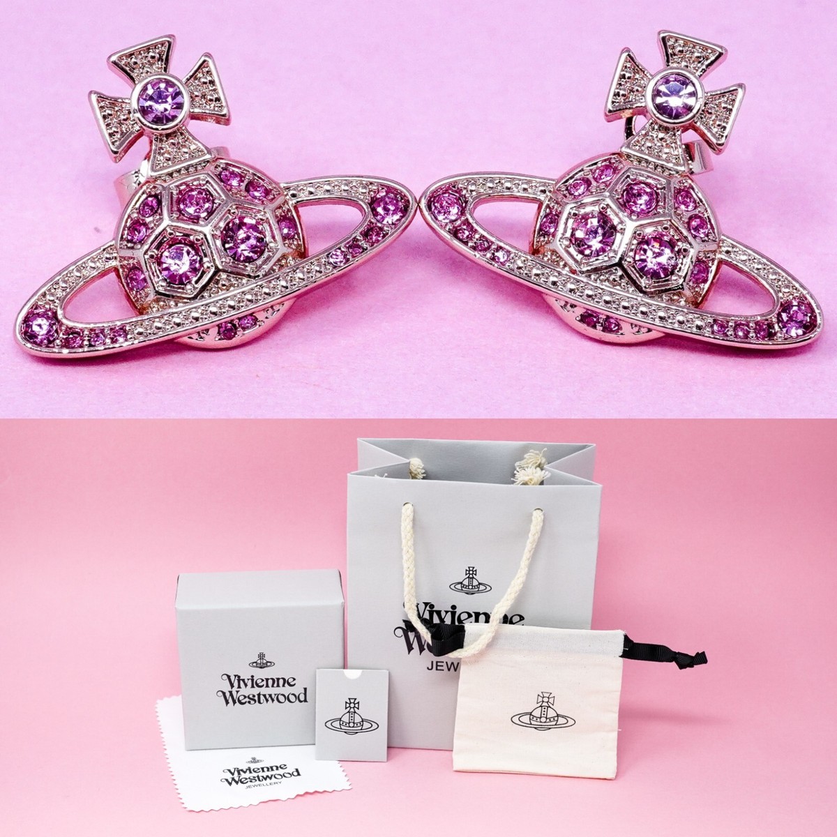 Vivienne Westwood Earrings Rose Gold Plated Large Hexagon Crystal