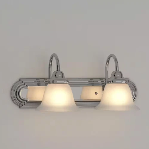 SATCO 18" 2-Light Polished Chrome Vanity Light with Alabaster Glass Bell Shades - Picture 5 of 6