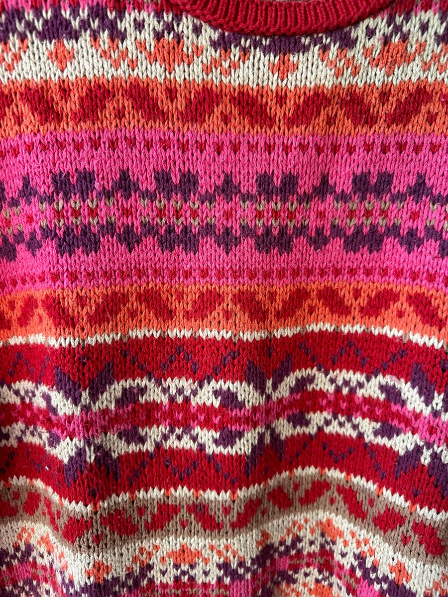 Vintage 1980s Eddie Bauer Pink Red Orange Fair Isle Nordic