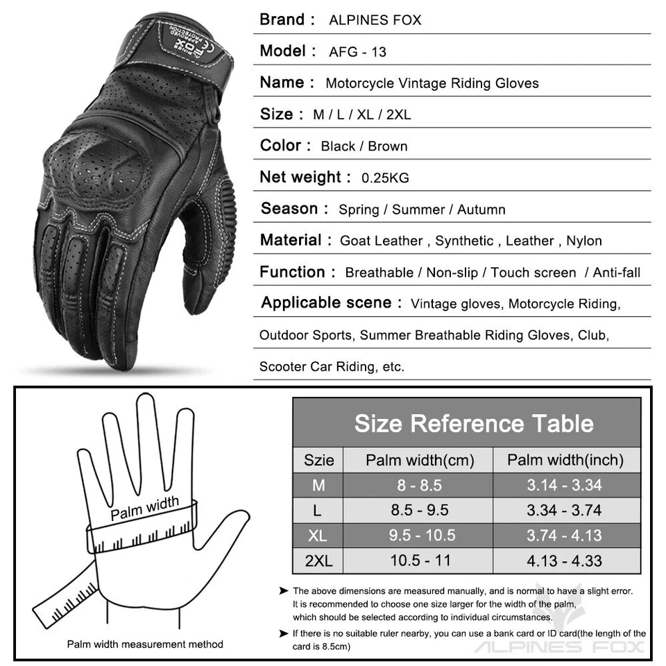 Gants de Moto en Cuir Marron Vintage pour Hommes - Certifiés CE - Écran Tactile - Photo 4/4