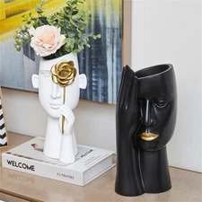 Nordic Art Resin Face Vase Gold Flower Pot Aesthetic Chic Table Home Decor Gift