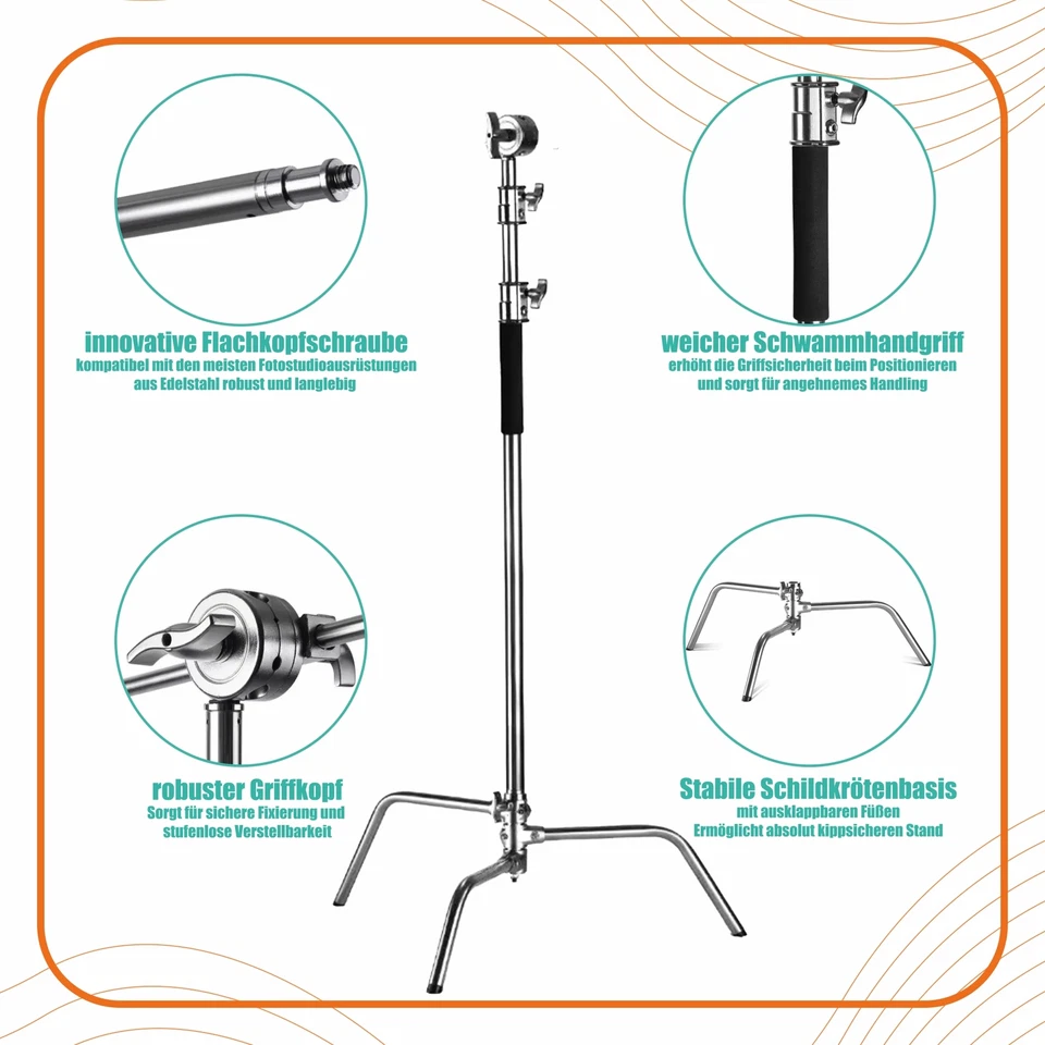 pixly® Stainless Steel Boom Tripod; Adjustable Professional C-Tripod with Boom Arm - Image 3 of 4