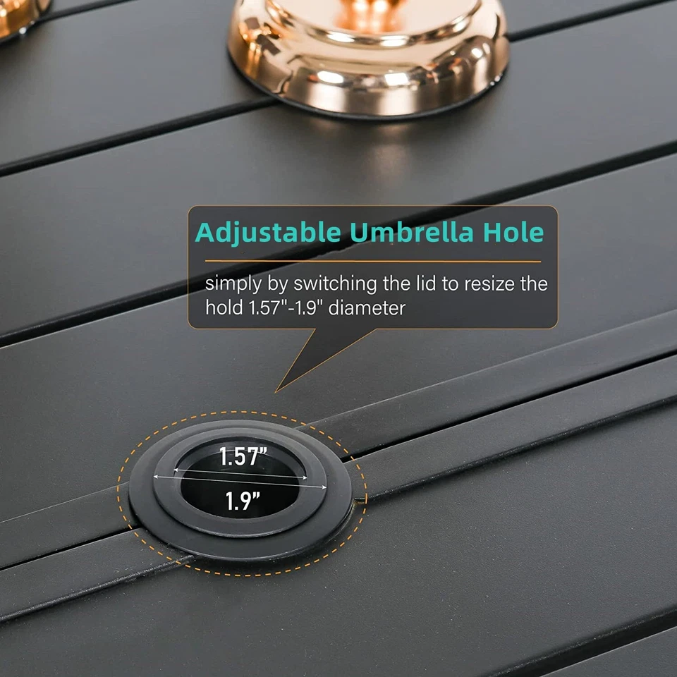 59inch Outdoor Dining Table Metal Rectangular Patio Dining Table w/Umbrella Hole - Image 3 of 4