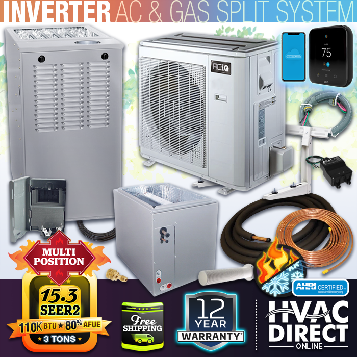 ACiQ 3 Ton 15.3 SEER2 Inverter Air Conditioner & 110K BTU 80% Gas Furnace System