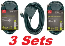 Globe Electric Fantail 25 Ft Extension Cord 3 Outlet End Power Outdoor (3 SETS)