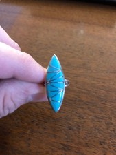 Native American Navajo Womens Turquoise Inlay Ring Size 5.5 Zuni Stunning A