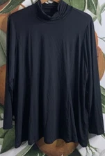 Susan Graver Weekend Essentials XLP Ruched Mock Neck Long Sleeve Blouse Black
