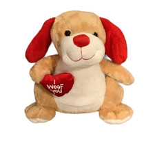 Dan Dee Puppy 12 Inch Brown Red Plush I Woof You Heart Valentines Day EUC