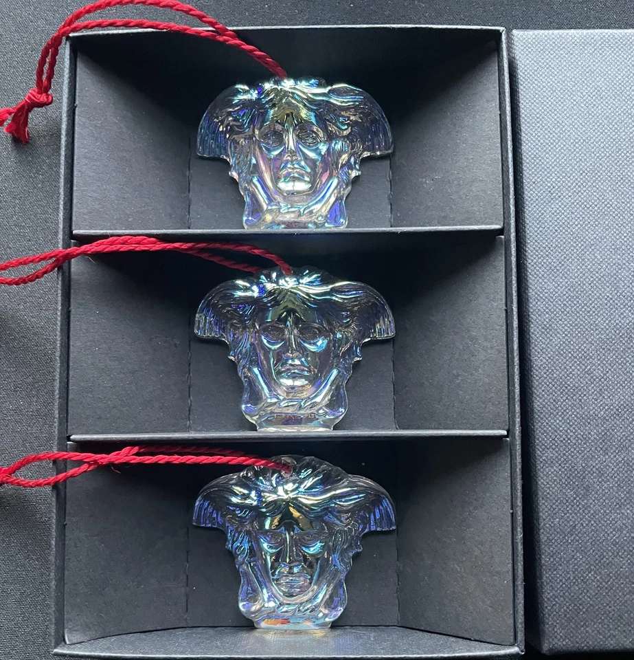 Rosenthal Versace Medusa Christmas Hanging Ornaments 6 Iridescent NEW Boxed - Image 3 of 4