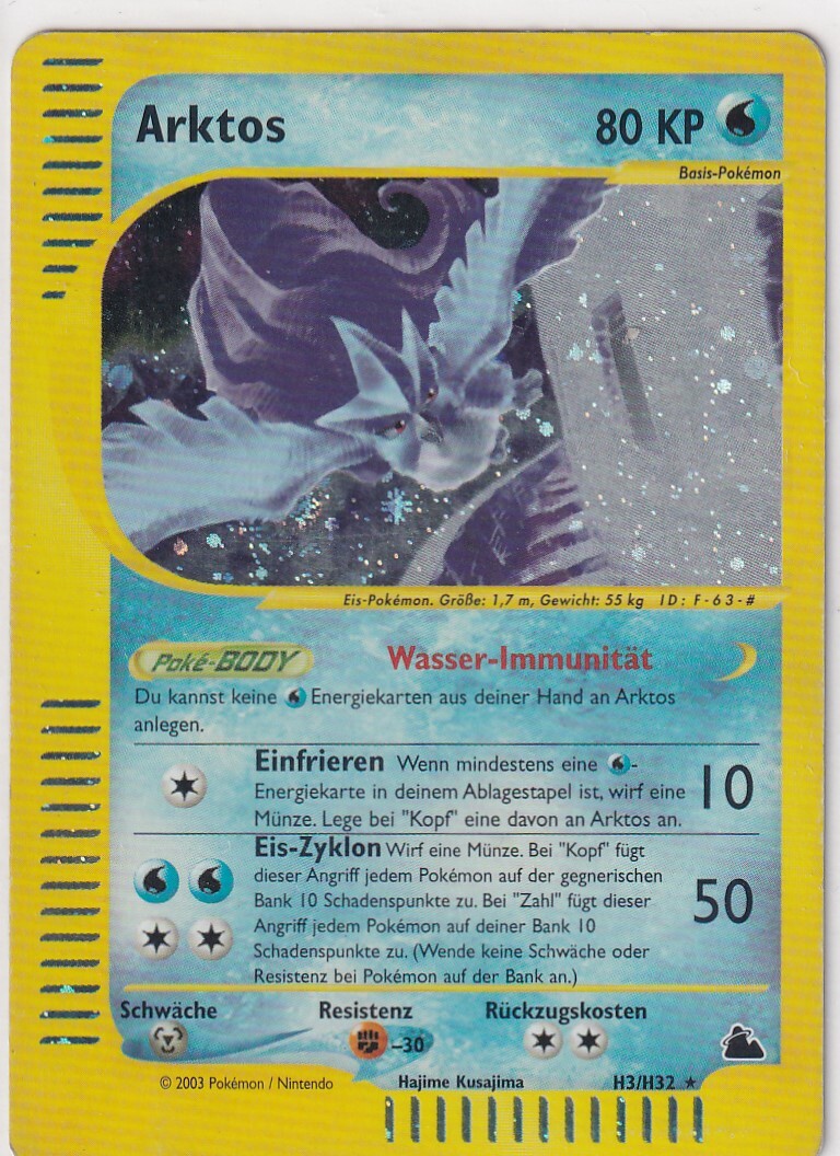 Pokemon Card Trading Card Skyridge No. H3/H32 Articuno Holo German 1