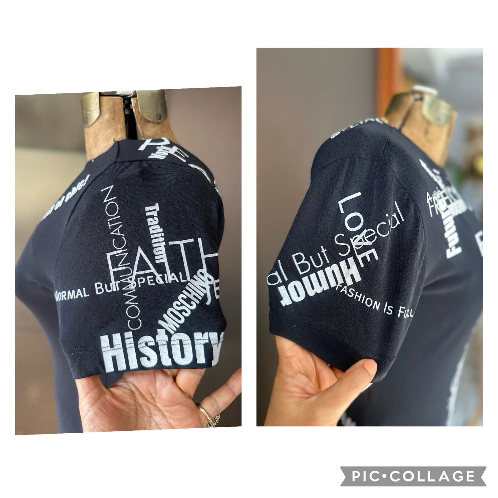 Raro abito lungo moschino vintage bianco nero da collezione con slogan. pop art 46 12 L