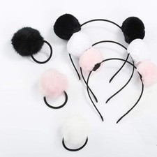 6 Pieces 3 Pairs Fluffy Furry Pom-Ball Headband and Elastic Hair Ties Fuzzy F...