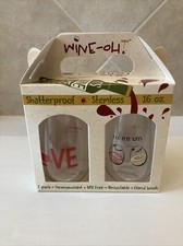 Wine-Oh Shatterproof Stemless Plastic Wine Glasses 16oz. 2 pack BPA FREE