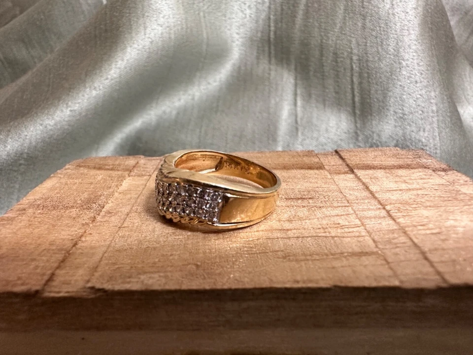 Vintage 14k Solid Gold Curved Ripple Wave Diamond Band Ring Sz 6.75 - Image 3 of 4