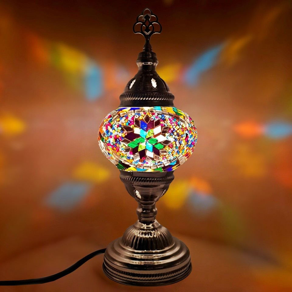 SILVER MOSAIC TABLE LAMP GLOBE HANDMADE GLASS MOROCCAN TURKISH HOME ...