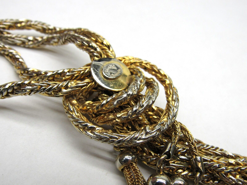 Vintage Hattie Carnegie Gold Tone Rope Chain Necklace Dangle Statement Waterfall - Picture 11 of 15