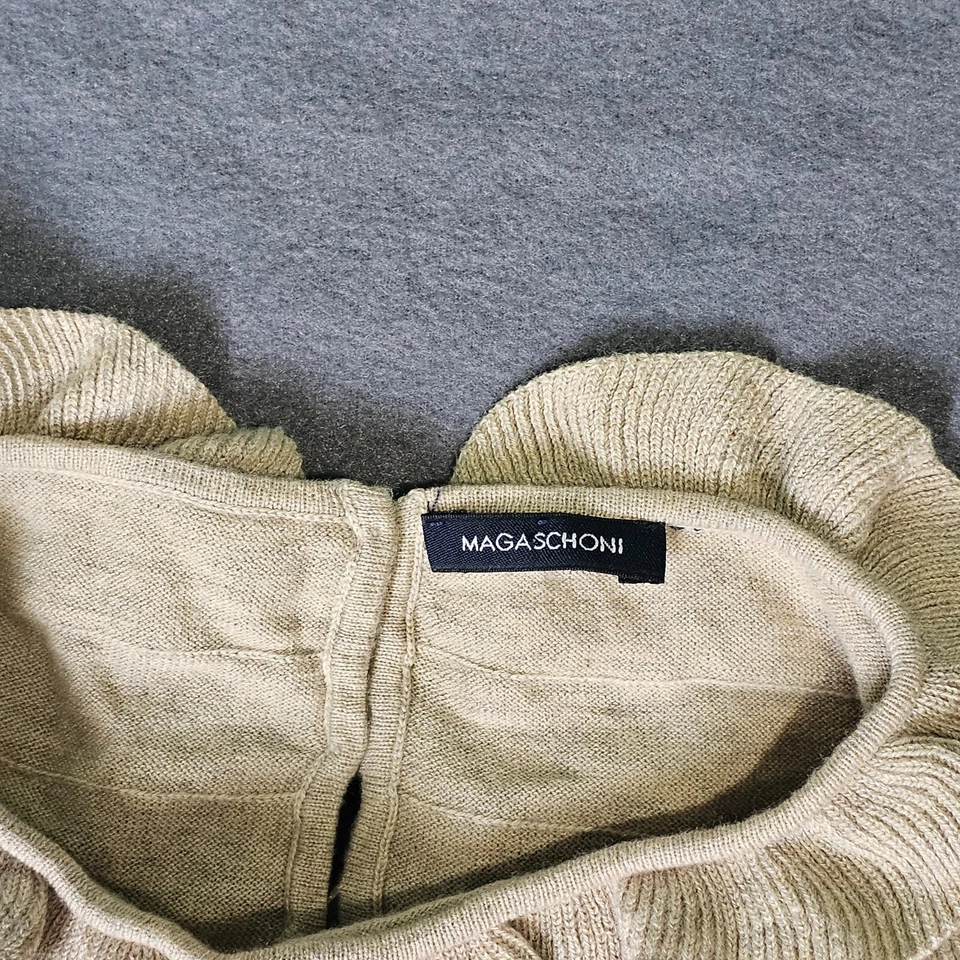 Camiseta sin mangas de cachemir S con volantes Magaschoni botón perla dinero antiguo femenino romántico Foto 3 de 4