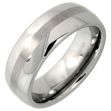 8mm Tungsten Domed Wedding Band Ring, Narrow Center Stripe Etching Comfort fit