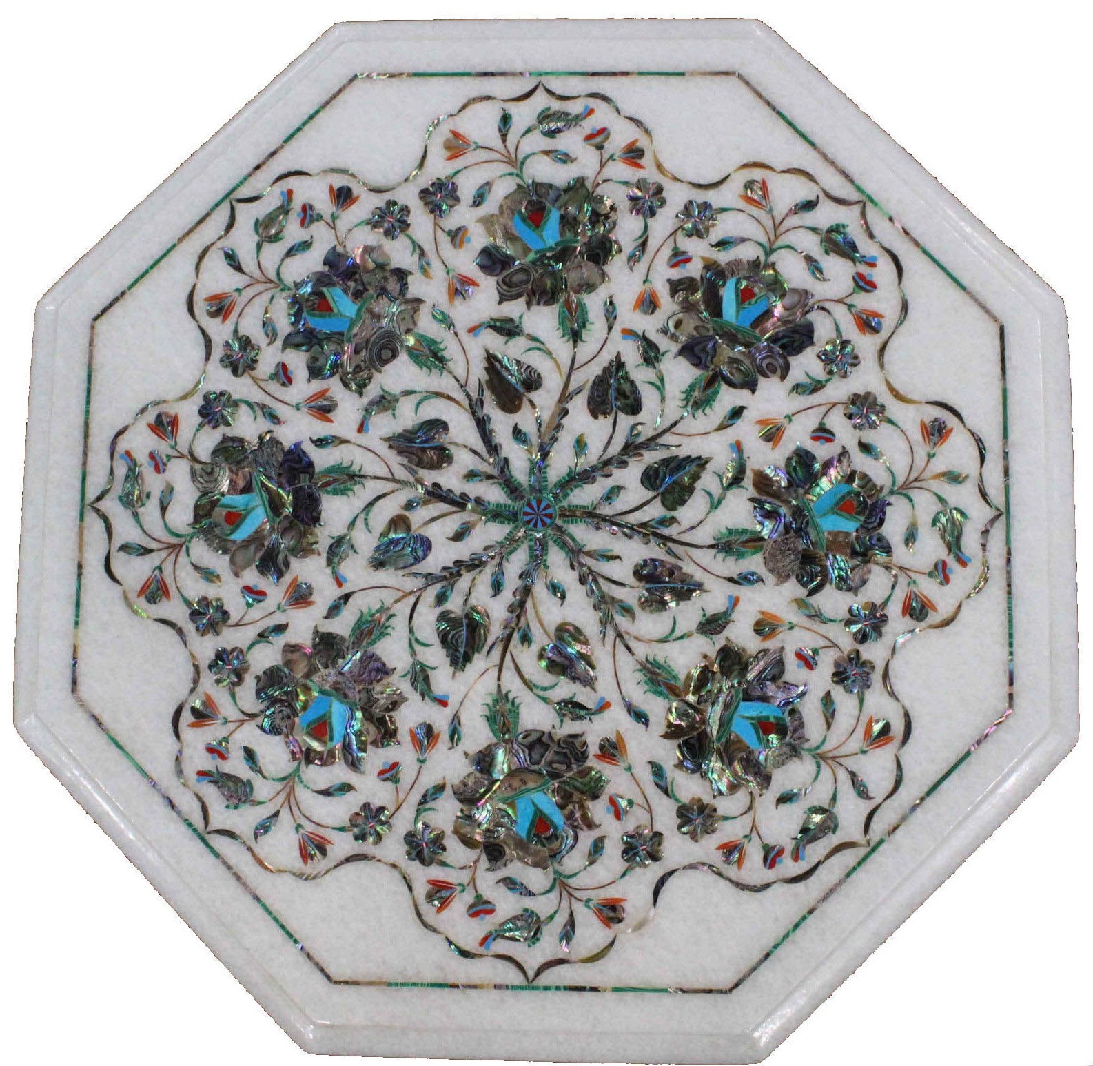 18-inch marble table top with semi-precious stone inlay art for home decor