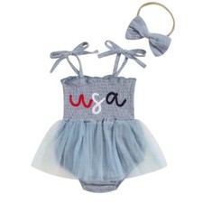 Newborn Infant 4th Fourth of July Baby Girl Outfits 12-18 Months Usa Tutu Blue