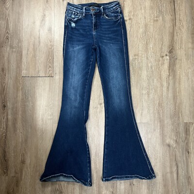 Flying Monkey High Rise Super Flare Stretch Jean Size 25 (24x31) Blue Denim