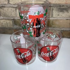 Vtg Holiday Coca-Cola Plastic Thermo-Serv Clear Cup Set-3 Logo Made in USA โ98