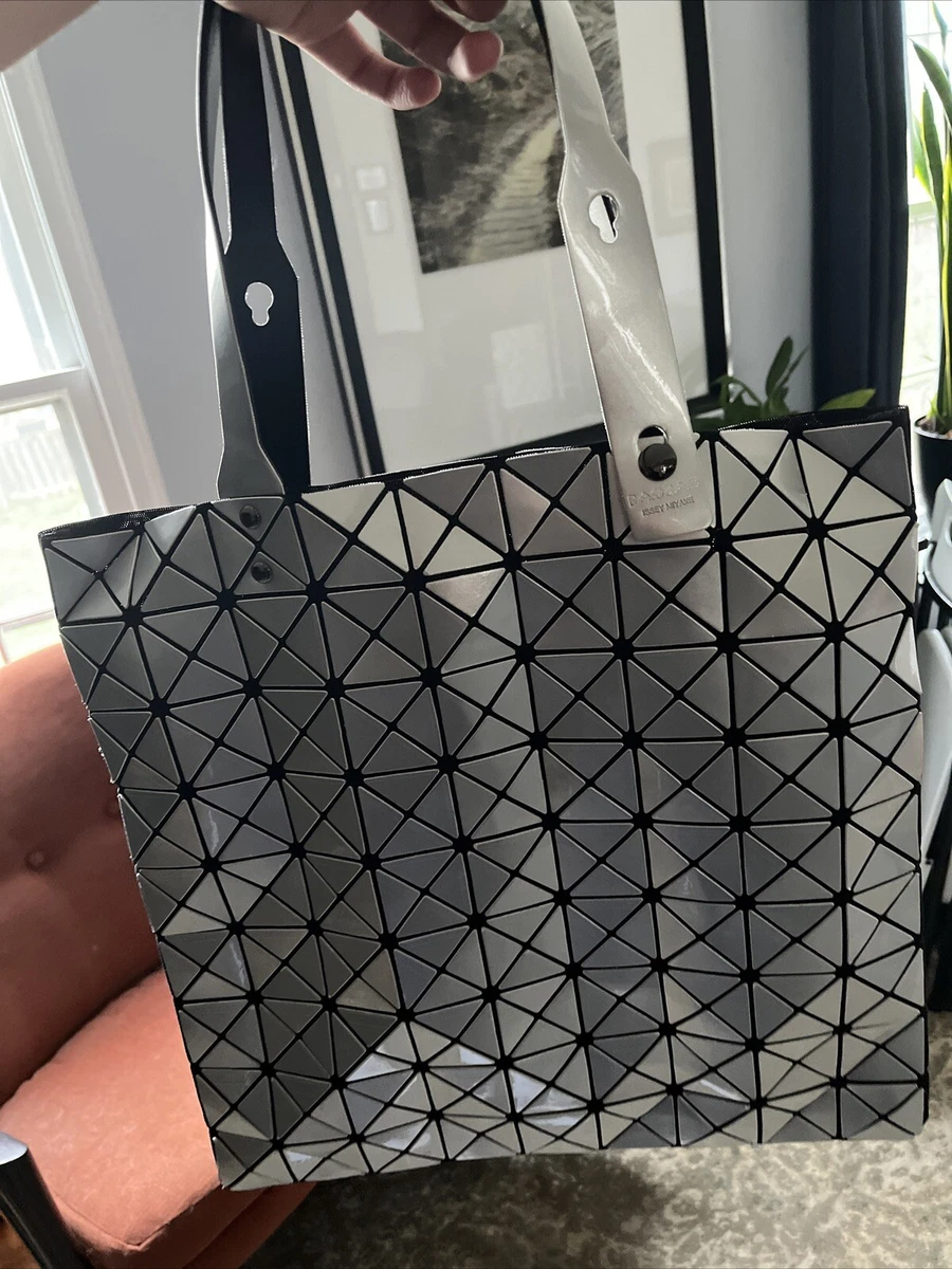 BAO BAO ISSEY MIYAKE Silver Prism Style Tote Purse Bag Rectangle EUC