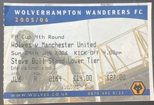 2006 Wolves V Manchester United  FA cup 4th round match Ticket Stub