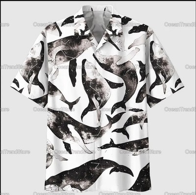 Whale Hawaiian Shirt Whale Print Mens Womens Tropical Beach Summer