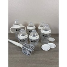 Tommee Tippee Closer to Nature Baby Bottle Set 6 Bottles Brush and Lids White