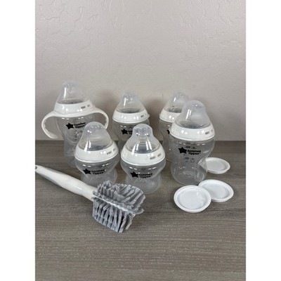 Tommee Tippee Closer to Nature Baby Bottle Set 6 Bottles Brush and Lids White