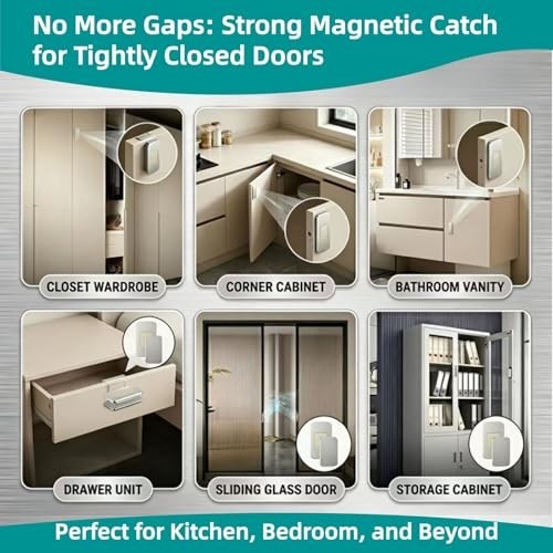 Magnetic Cabinet Door Catch 8 Pack Ultra Thin Adhesive No Drill Stainless Steel View 5