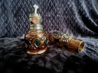 Vintage Made in Hong Kong Amber Glass Mini Hurricane Oil Lamp w/ Chimney — photo 1
