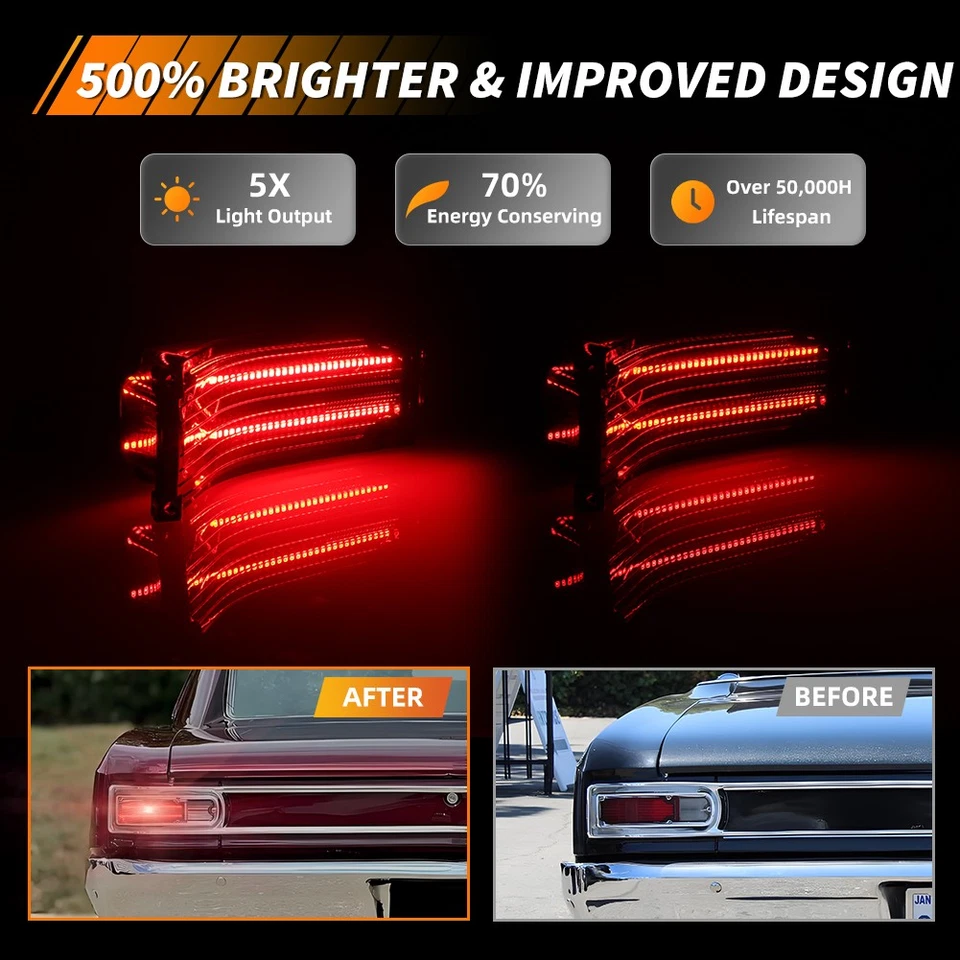 2x Lentes de lámpara de luz de freno trasera LED rojas ahumadas para Chevy Chevelle y Malibu 1966 Foto 2 de 4