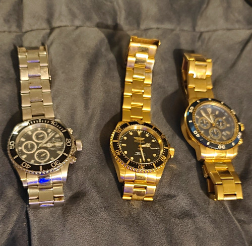 Invicta Unisex Adults Watch Lot of 3 Metal Bracelet Gold & Silver Tone