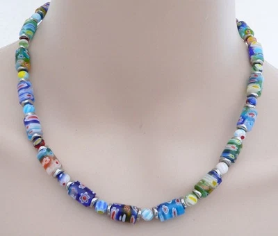 Halskette Lampwork Walze Millefiori mehrfarbig multicolor bunt  208t - Bild 1 von 4