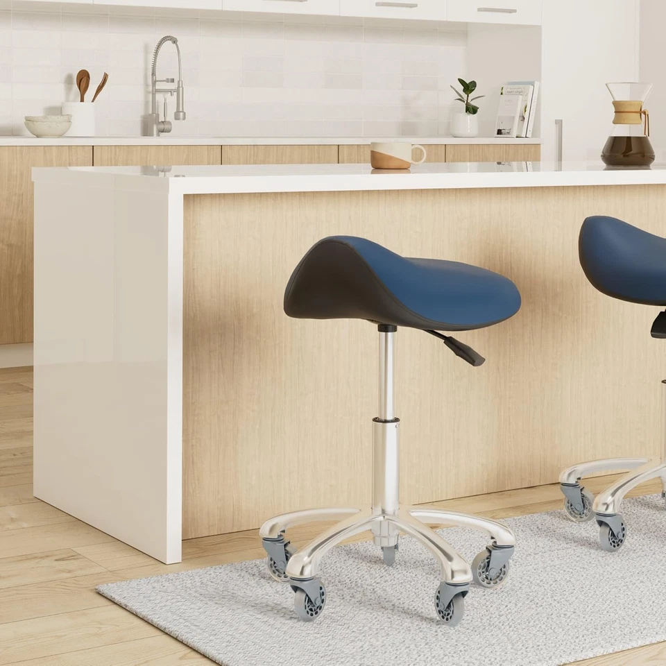 Professional Saddle Stool with Wheels Ergonomic Swivel Rolling Height Adjustable - Image 2 of 4