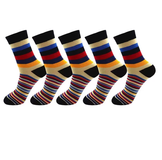5 Pair Men's Striped Combed Cotton Socks Original Design High Quality Casual - Image 3 of 4