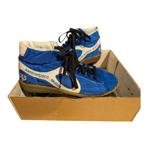Vintage 1980's San Francisco Roller Skates Blue Suede Stripe Kryptos Wheels