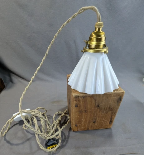Antique Pendant Drop Light Lamp Ruffled Milk Glass Shade Rewired Working
