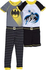 DC Comics Batman Little Boys 4PC Cotton Pajama Set, Black  Yellow, 3T