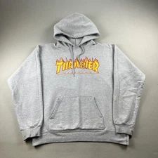 Thrasher Hoodie Sweatshirt Mens Medium Gray Flame Logo Skateboard Magazine