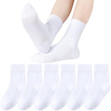 Mini angel Boys Girls Crew Socks Seamless Cotton 10-14 Years, White, 6 Pairs