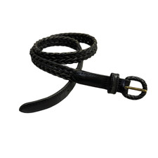 Nordstroms Womens Woven Leather Belt Womens Medium Black Braided Brass Handmade