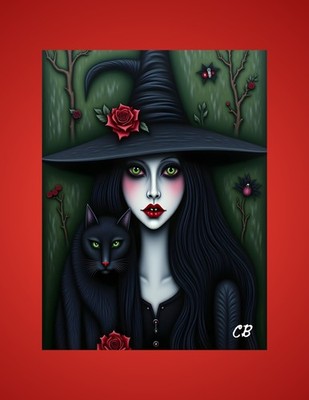 Witch & Black Cat ACEO | Green Eyes Gothic Horror | Rose Familiar | Signed