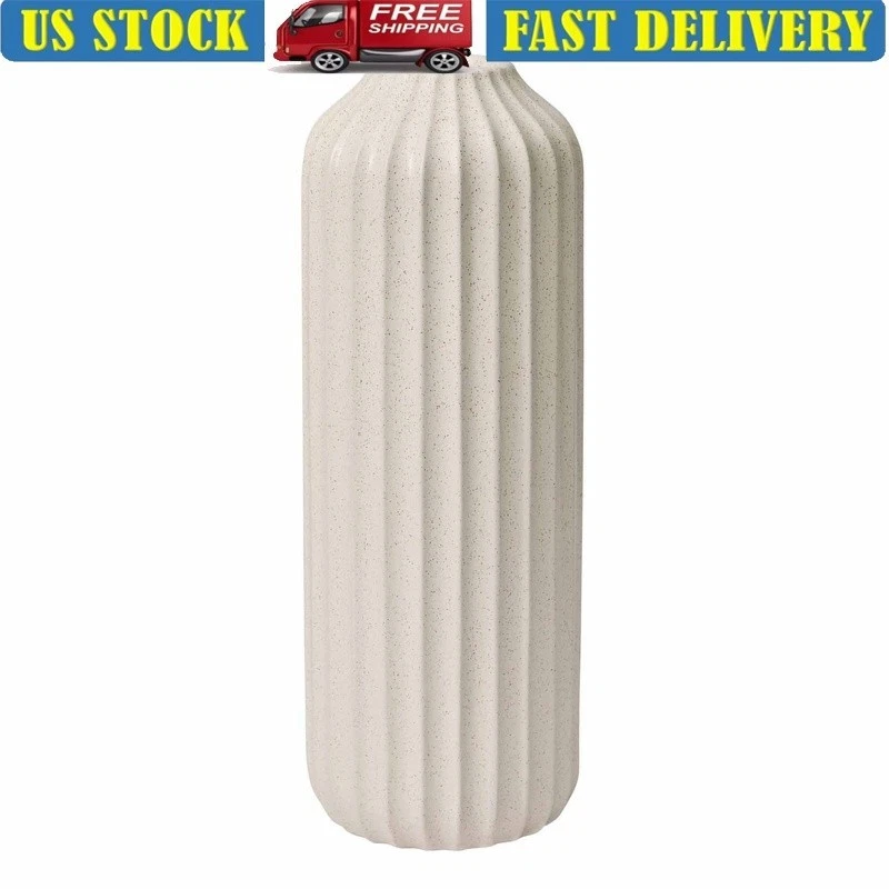 Ceramic Floor Vase Ribbed Texture Decorative Home Accent Ideal Plants Flowers US