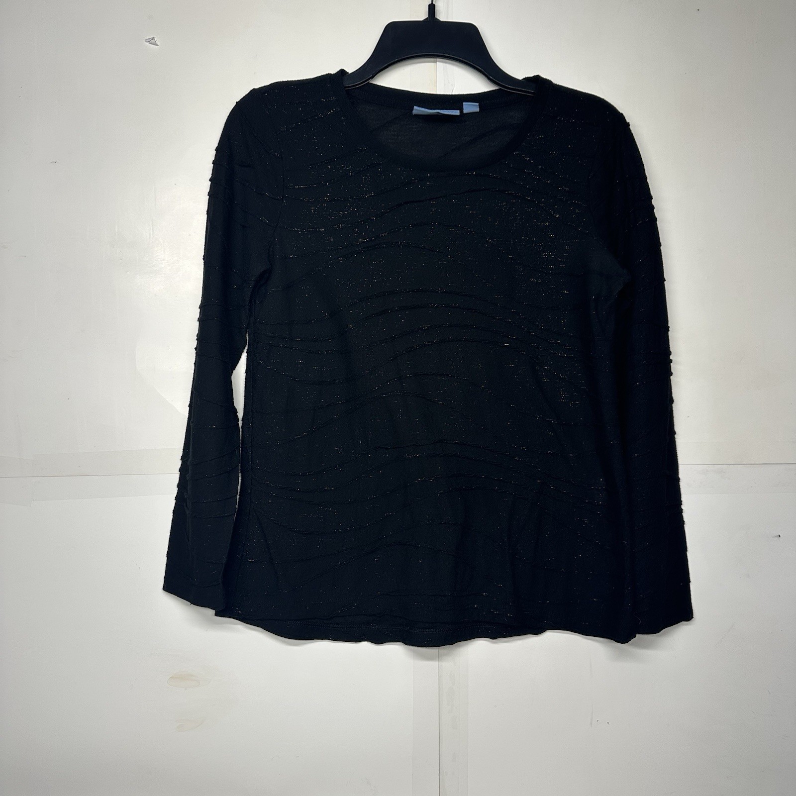 Simply Vera Vera Wang Women’s Black Textured Long Sleeve Top Petite Medium